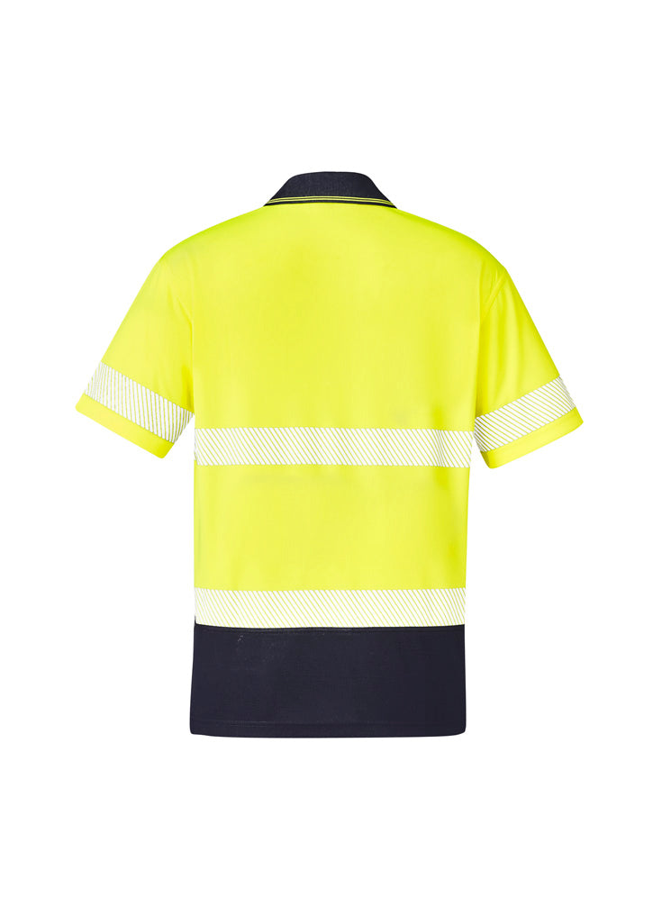 Unisex Hi Vis Segmented Tape Short Sleeve Polo Yellow/Navy back view
