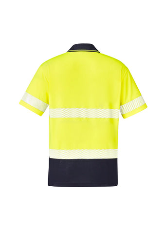 Unisex Hi Vis Segmented Tape Short Sleeve Polo Yellow/Navy back view