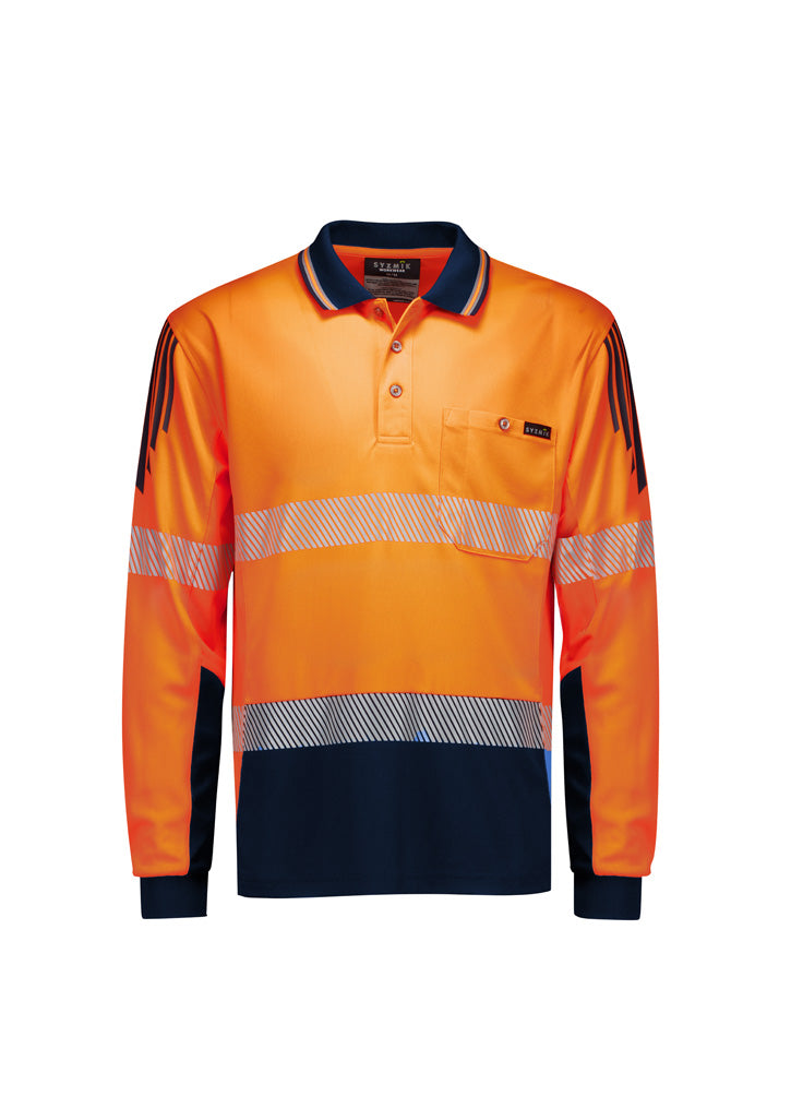 Mens Hi Vis Flux Segmented Tape Long Sleeve Polo-ZH550-syzmik-0