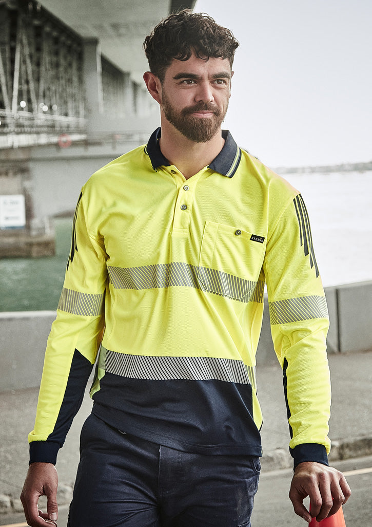 Mens Hi Vis Flux Segmented Tape Long Sleeve Polo-ZH550-syzmik-1
