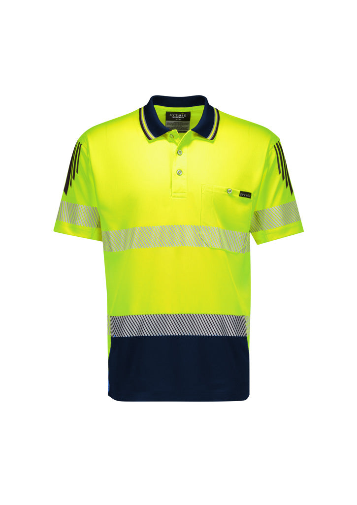 Mens Hi Vis Flux Segmented Tape Short Sleeve Polo-ZH555-syzmik-1