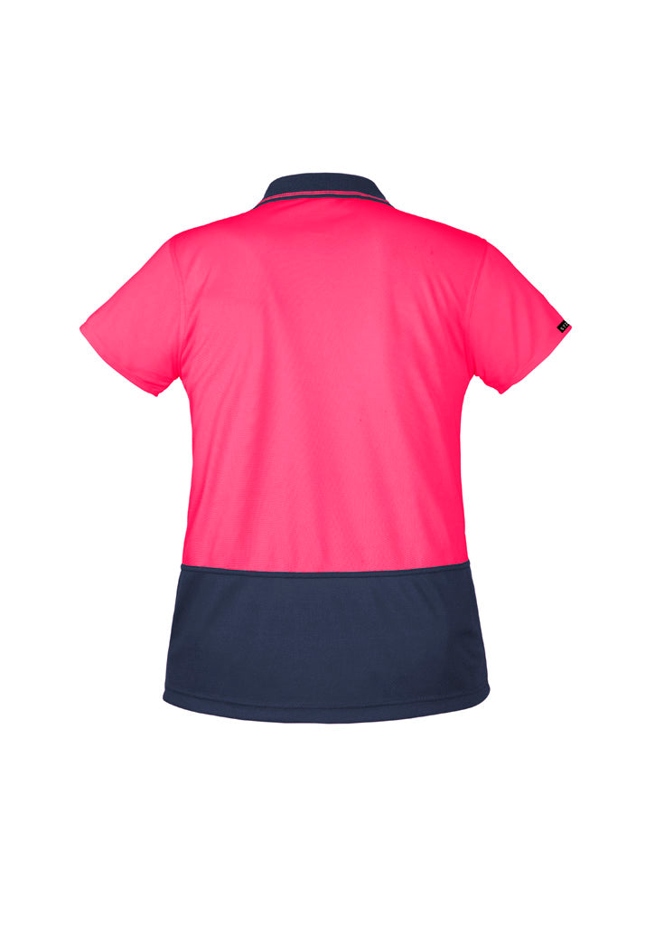 Womens Hi Vis Basic Short Sleeve Polo Pink/Navy back view