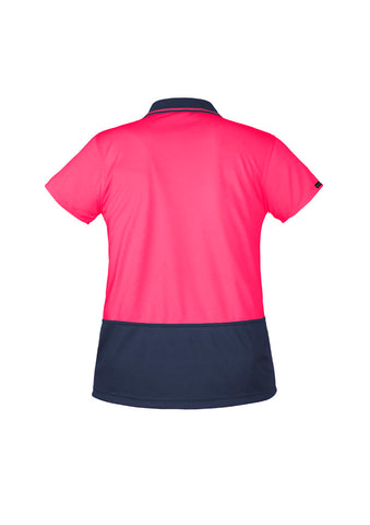 Womens Hi Vis Basic Short Sleeve Polo Pink/Navy back view