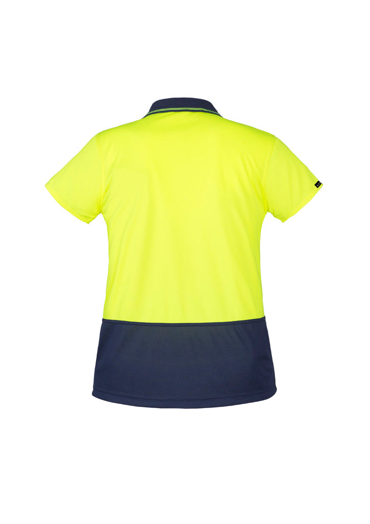 Womens Hi Vis Basic Short Sleeve Polo Yellow/Navy back view