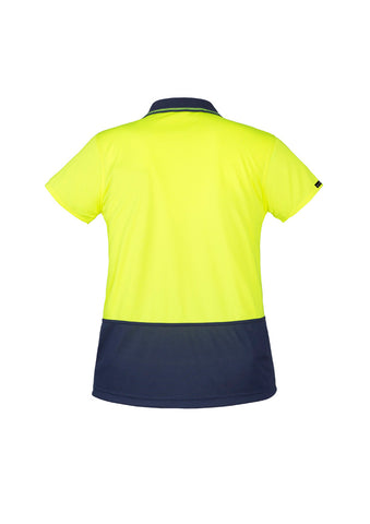 Womens Hi Vis Basic Short Sleeve Polo Yellow/Navy back view