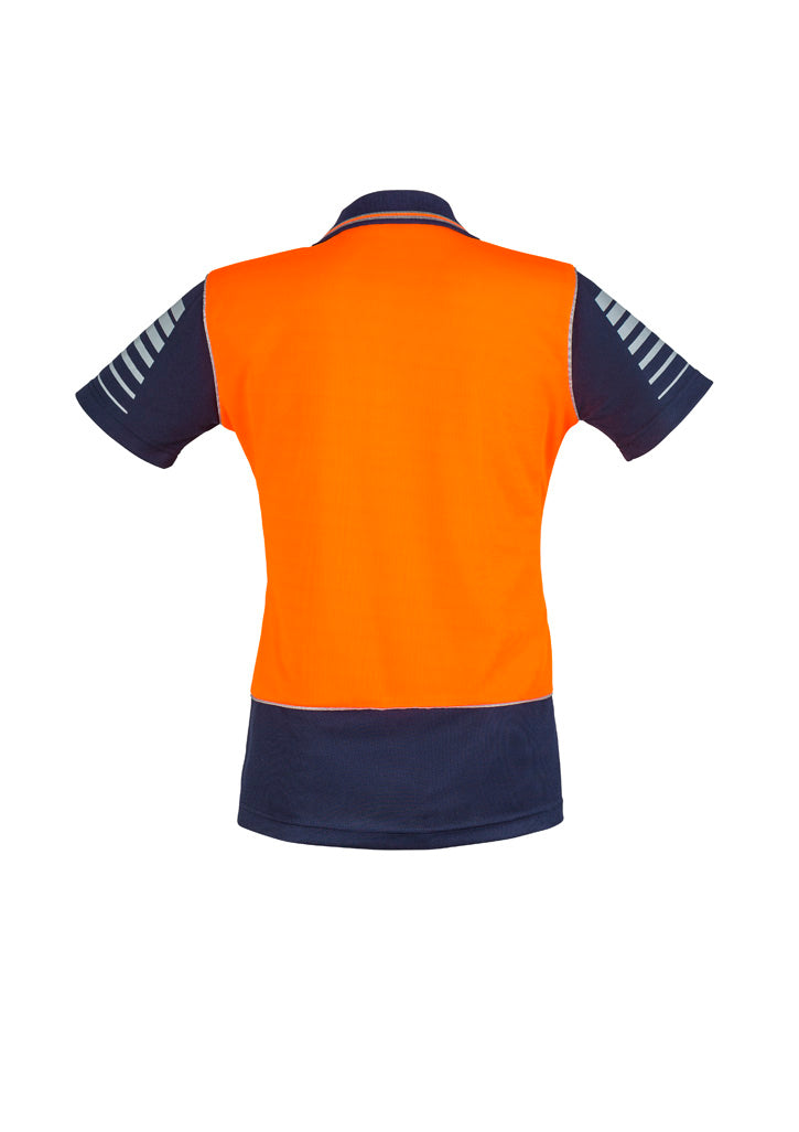 Womens Hi Vis Zone Short Sleeve Polo Orange/Navy back view