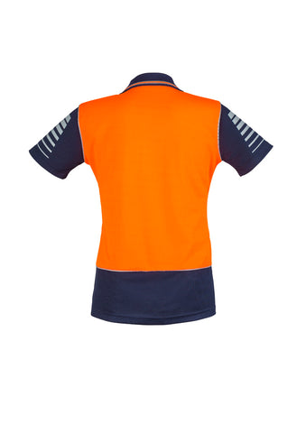 Womens Hi Vis Zone Short Sleeve Polo Orange/Navy back view
