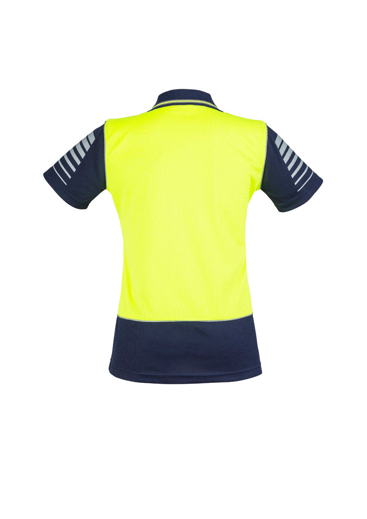 Womens Hi Vis Zone Short Sleeve Polo Yellow/Navy back view