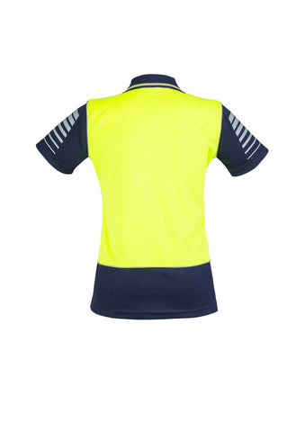Womens Hi Vis Zone Short Sleeve Polo Yellow/Navy back view