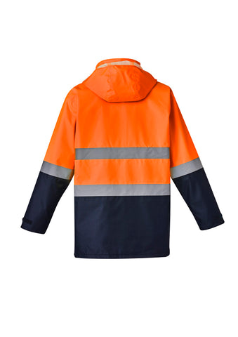 Mens Hi Vis Basic 4 In 1 Waterproof Jacket Orange/Navy back view