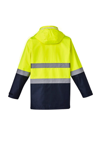 Mens Hi Vis Basic 4 In 1 Waterproof Jacket Yellow/Navy back view