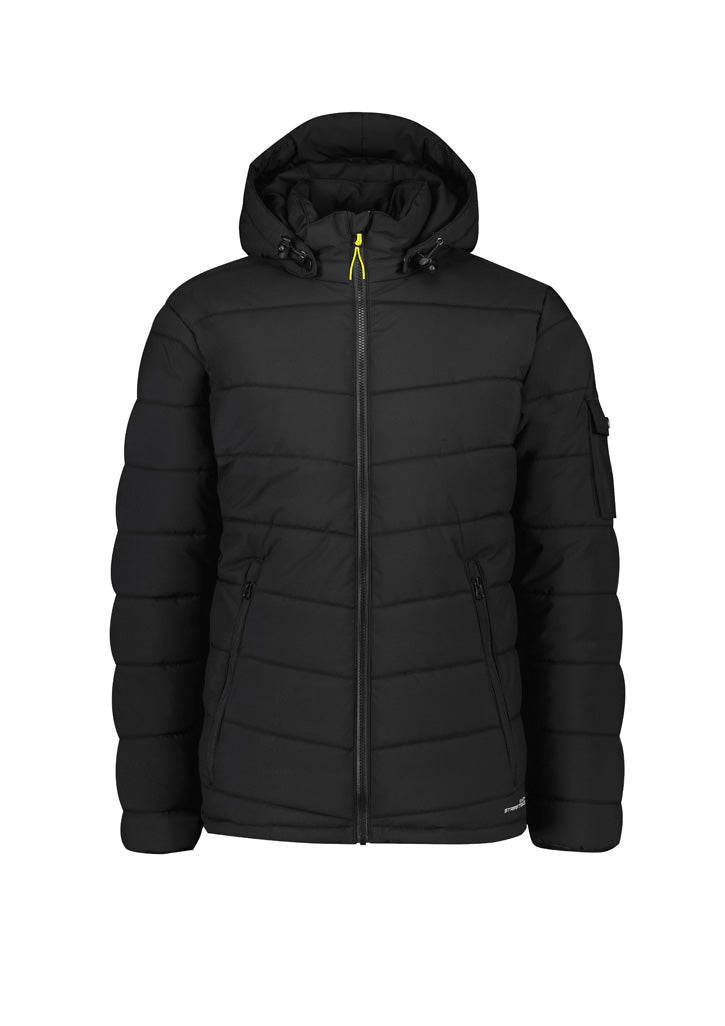 Unisex Streetworx Hooded Puffer Jacket Black front view