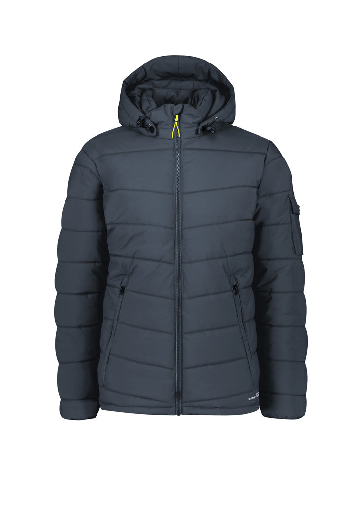 Unisex Streetworx Hooded Puffer Jacket Charcoal Blue front view