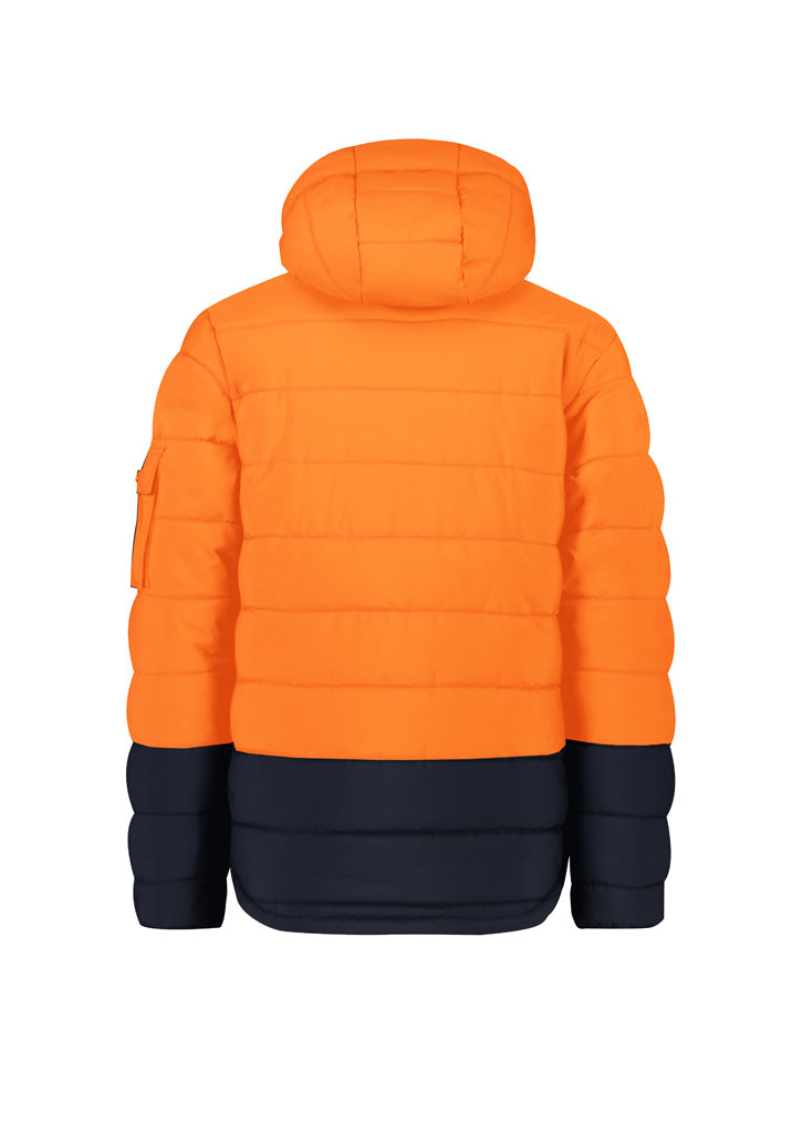 Unisex Streetworx Hooded Puffer Jacket Orange/Navy back view