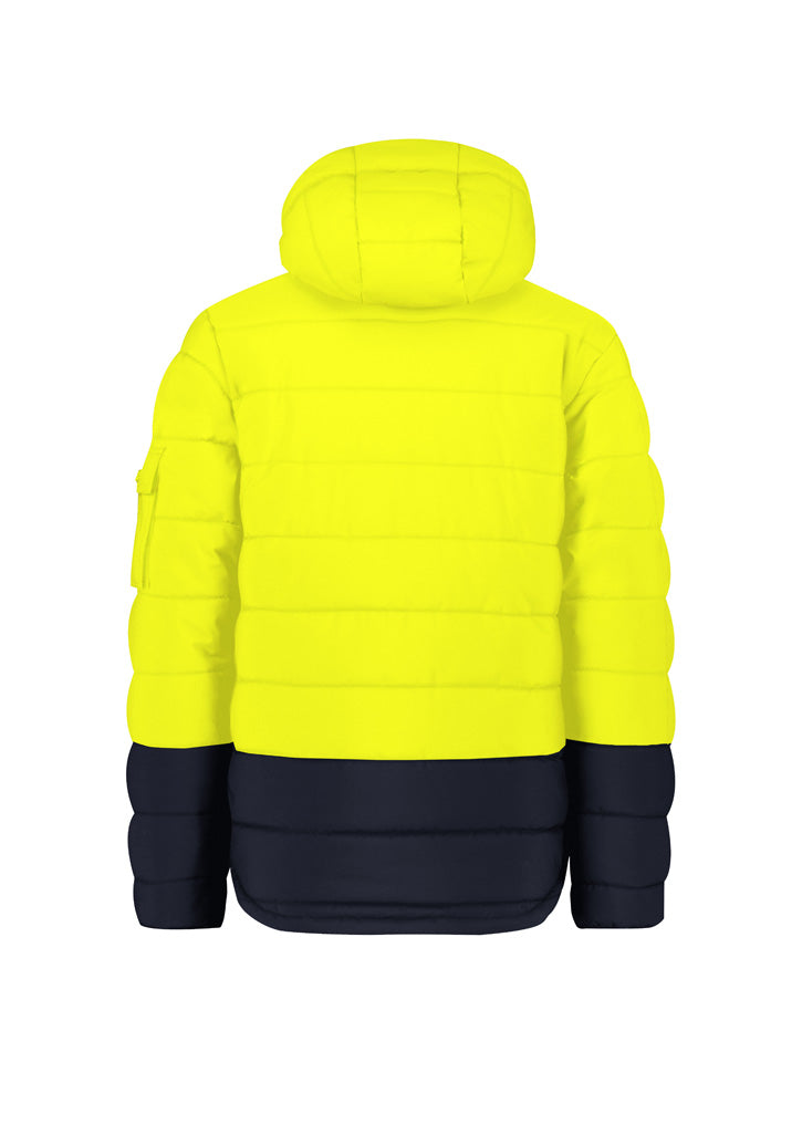 Unisex Streetworx Hooded Puffer Jacket Yellow/Navy back view