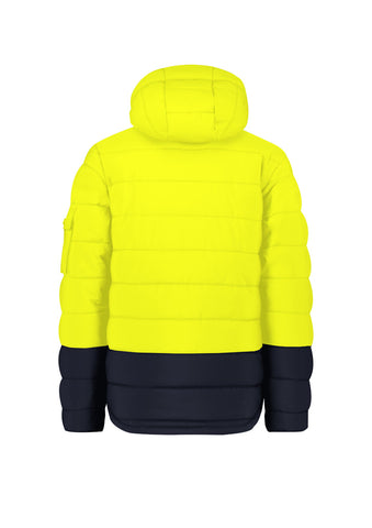 Unisex Streetworx Hooded Puffer Jacket Yellow/Navy back view