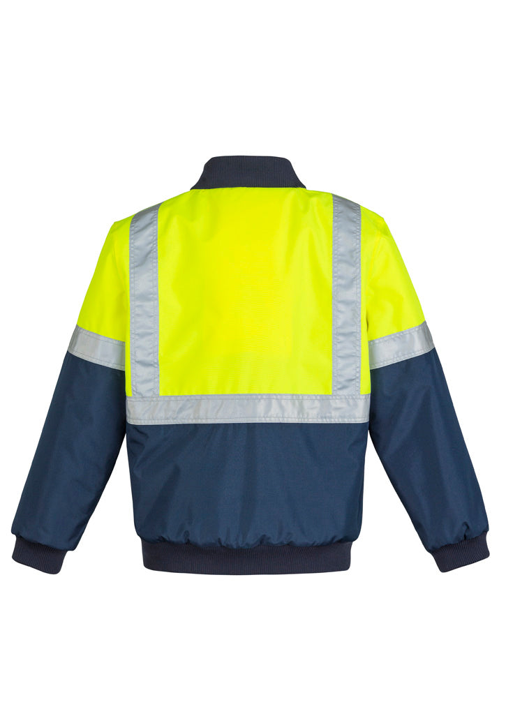 Mens Hi Vis Quilted Flying Jacket Yellow/Navy back view