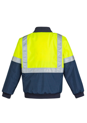 Mens Hi Vis Quilted Flying Jacket Yellow/Navy back view