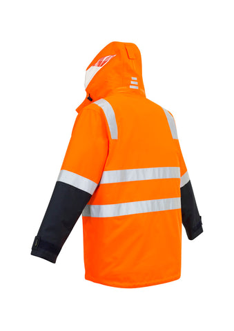 Mens Hi Vis 4 In 1 Waterproof Jacket Orange/Navy back view