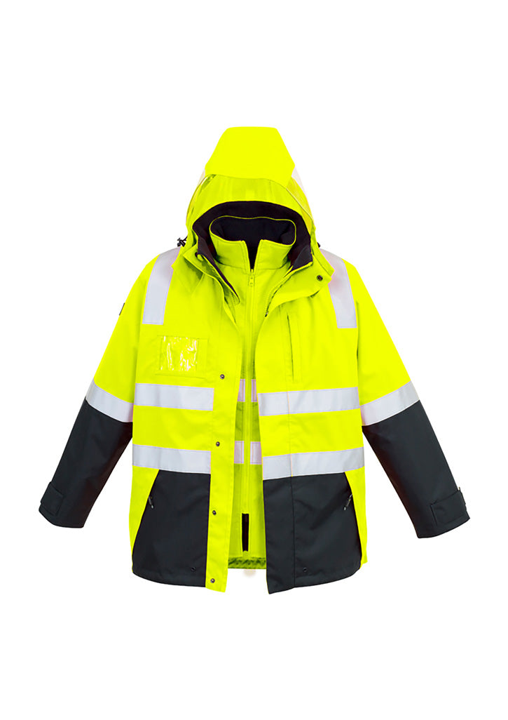 Mens Hi Vis 4 In 1 Waterproof Jacket Yellow/Navy back view