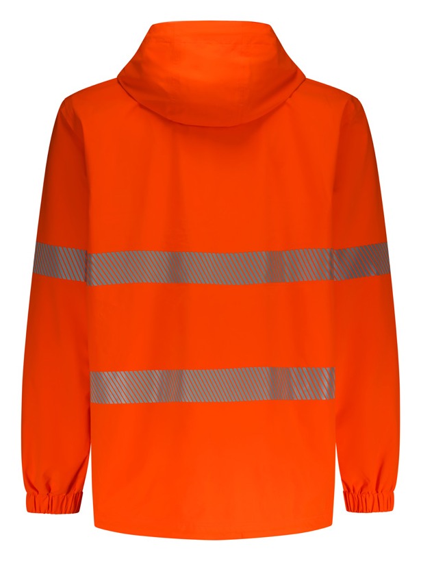 Unisex Super Light Segmented Tape Packable Rain Jacket Orange back view