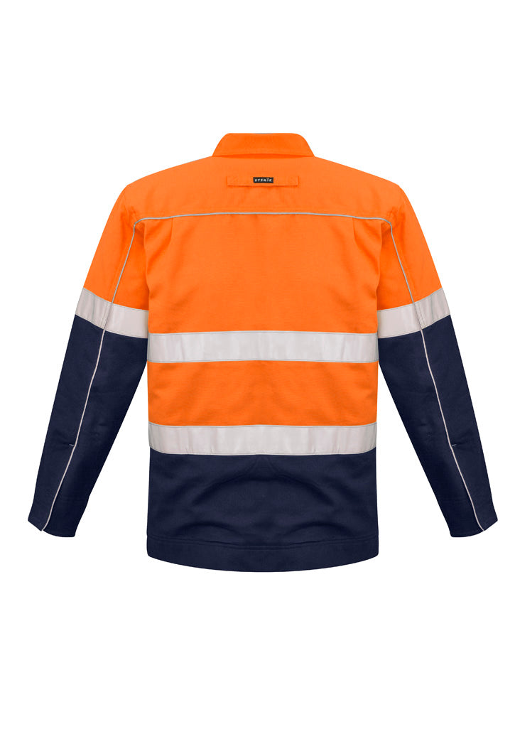 Mens Hi Vis Cotton Drill Jacket Orange/Navy back view
