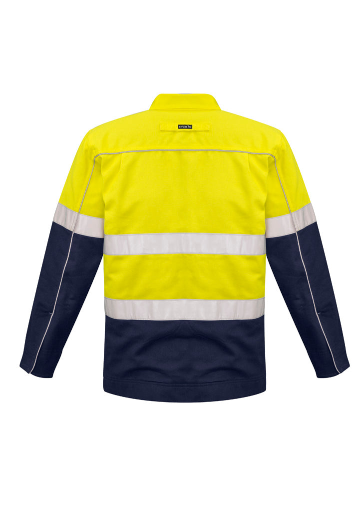 Mens Hi Vis Cotton Drill Jacket Yellow/Navy back view