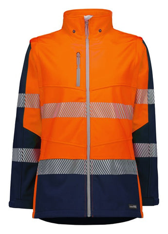 Womens Streetworx 2 In 1 Stretch Softshell Jacket Orange/Navy back view