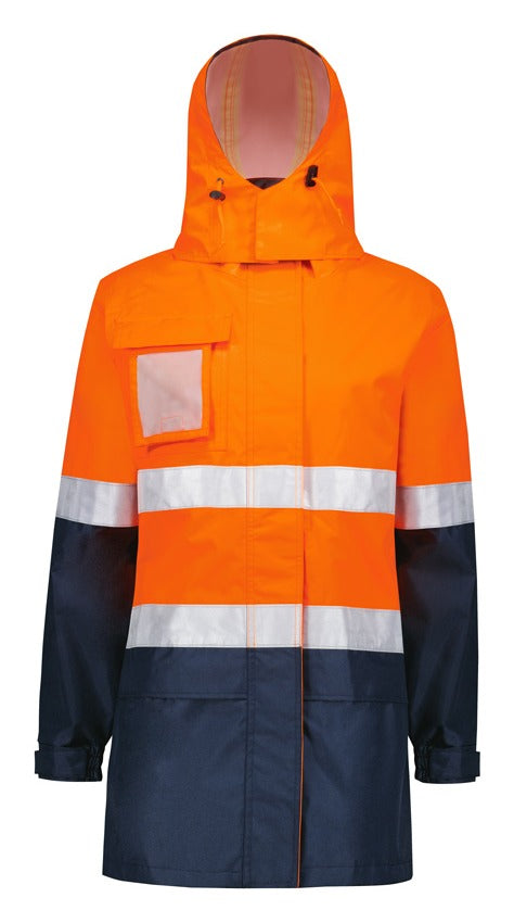 Womens Hi Vis Ultralite Waterproof Jacket Orange/Navy back view