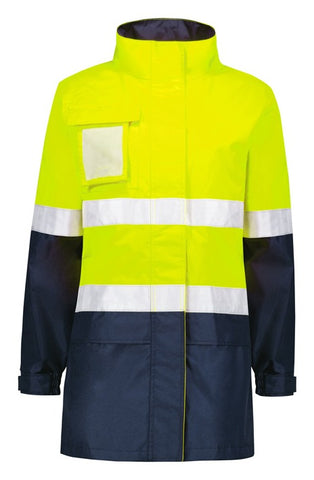 Womens Hi Vis Ultralite Waterproof Jacket Yellow/Navy front view