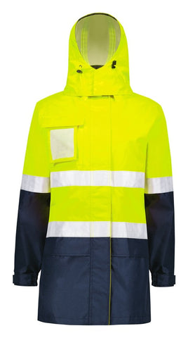 Womens Hi Vis Ultralite Waterproof Jacket Yellow/Navy back view