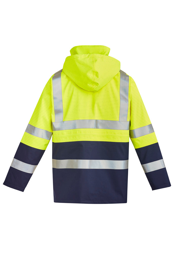 Mens Orange Flame Arc Rated Antistatic Waterproof Jacket Yellow/Navy back view