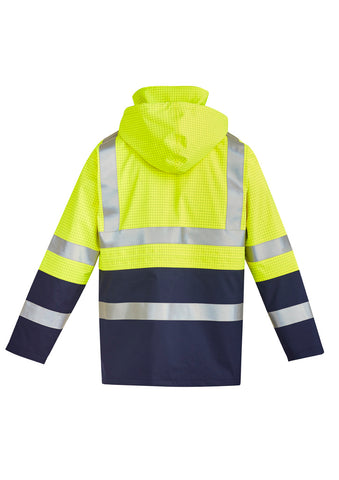 Mens Orange Flame Arc Rated Antistatic Waterproof Jacket Yellow/Navy back view