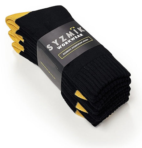 Bamboo Work Socks (3 Pack) in Black/Yellow