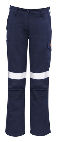Womens Orange Flame Taped Cargo Pant in Navy