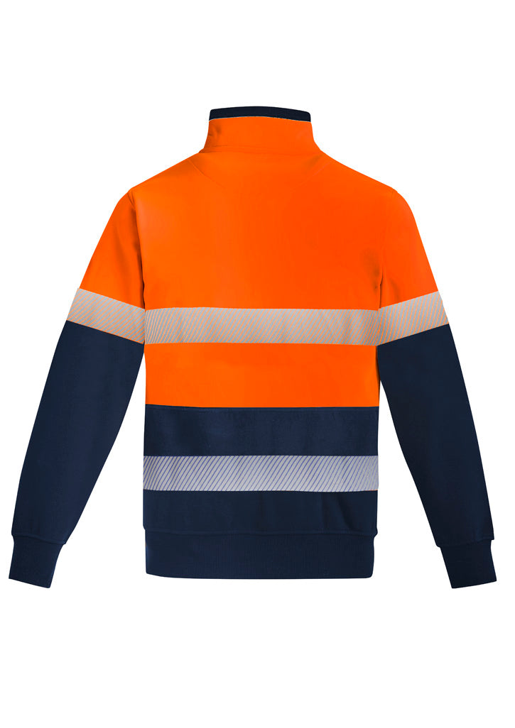 Mens Orange Flame Hi Vis 1/4 Zip Pullover - Hoop Taped Orange/Navy back view