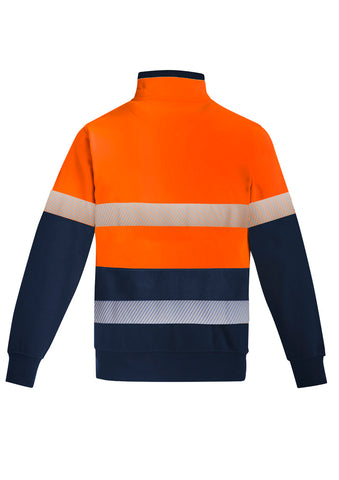 Mens Orange Flame Hi Vis 1/4 Zip Pullover - Hoop Taped Orange/Navy back view