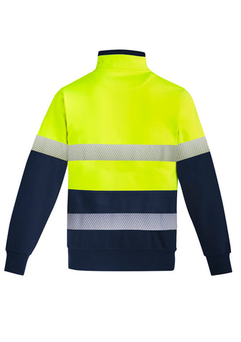 Mens Orange Flame Hi Vis 1/4 Zip Pullover - Hoop Taped Yellow/Navy back view