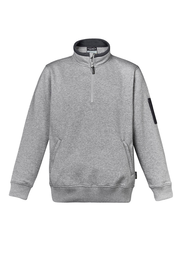 Unisex 1/4 Zip Brushed Fleece Pullover Grey Marle/Charcoal front view