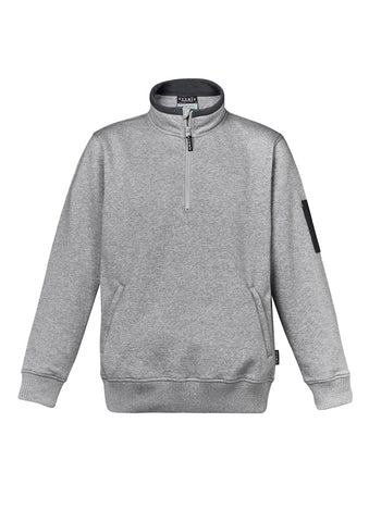 Unisex 1/4 Zip Brushed Fleece Pullover Grey Marle/Charcoal front view