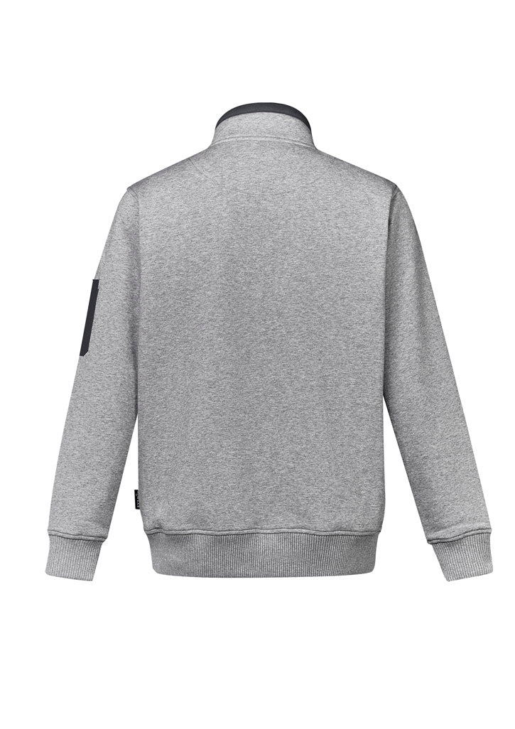 Unisex 1/4 Zip Brushed Fleece Pullover Grey Marle/Charcoal back view
