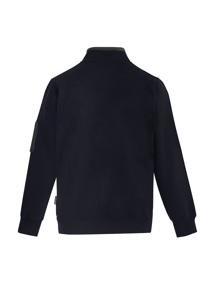 Unisex 1/4 Zip Brushed Fleece Pullover Navy/Charcoal back view