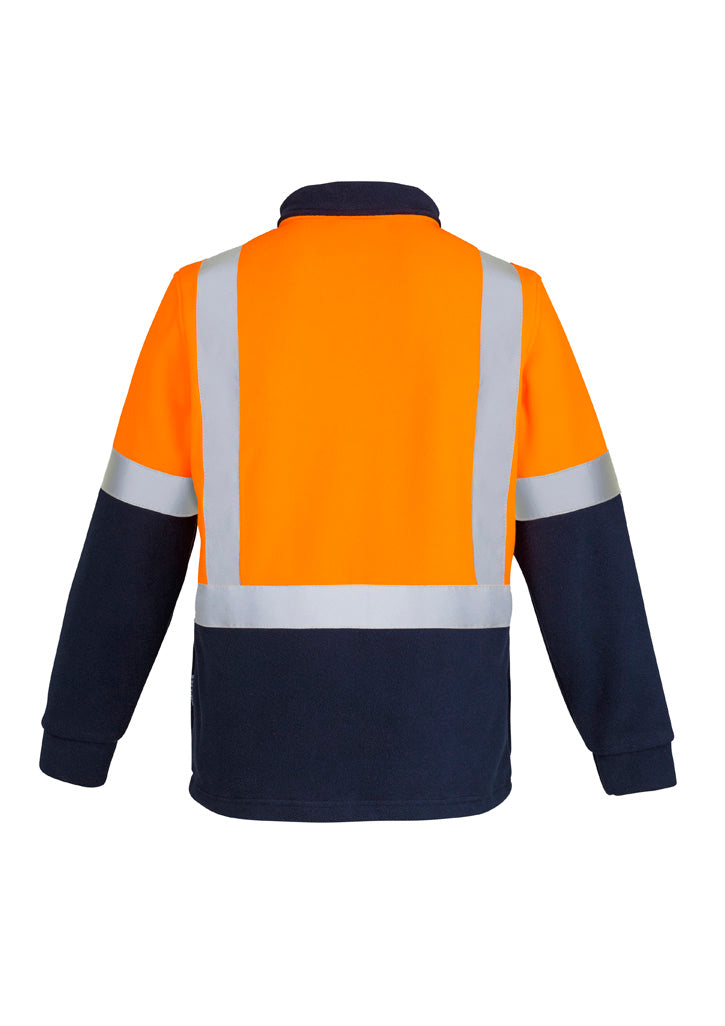 Unisex Hi Vis Polar Fleece Pullover - Shoulder Taped Orange/Navy back view