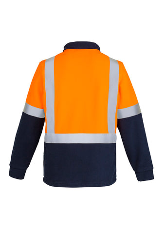 Unisex Hi Vis Polar Fleece Pullover - Shoulder Taped Orange/Navy back view