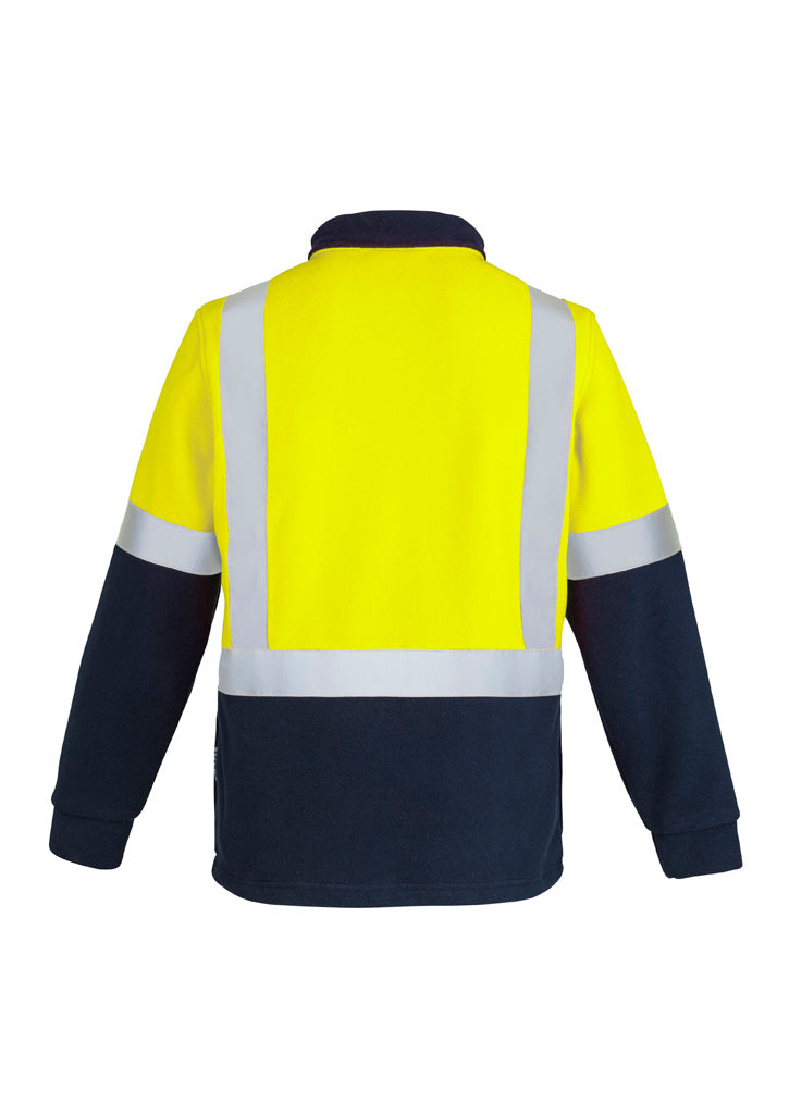 Unisex Hi Vis Polar Fleece Pullover - Shoulder Taped Yellow/Navy back view