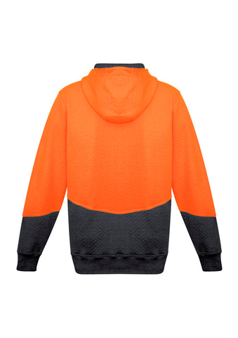 Unisex Hi Vis Textured Jacquard Hoodie Orange/Charcoal back view