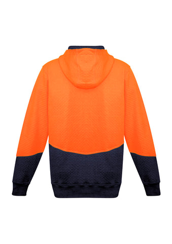 Unisex Hi Vis Textured Jacquard Hoodie Orange/Navy back view