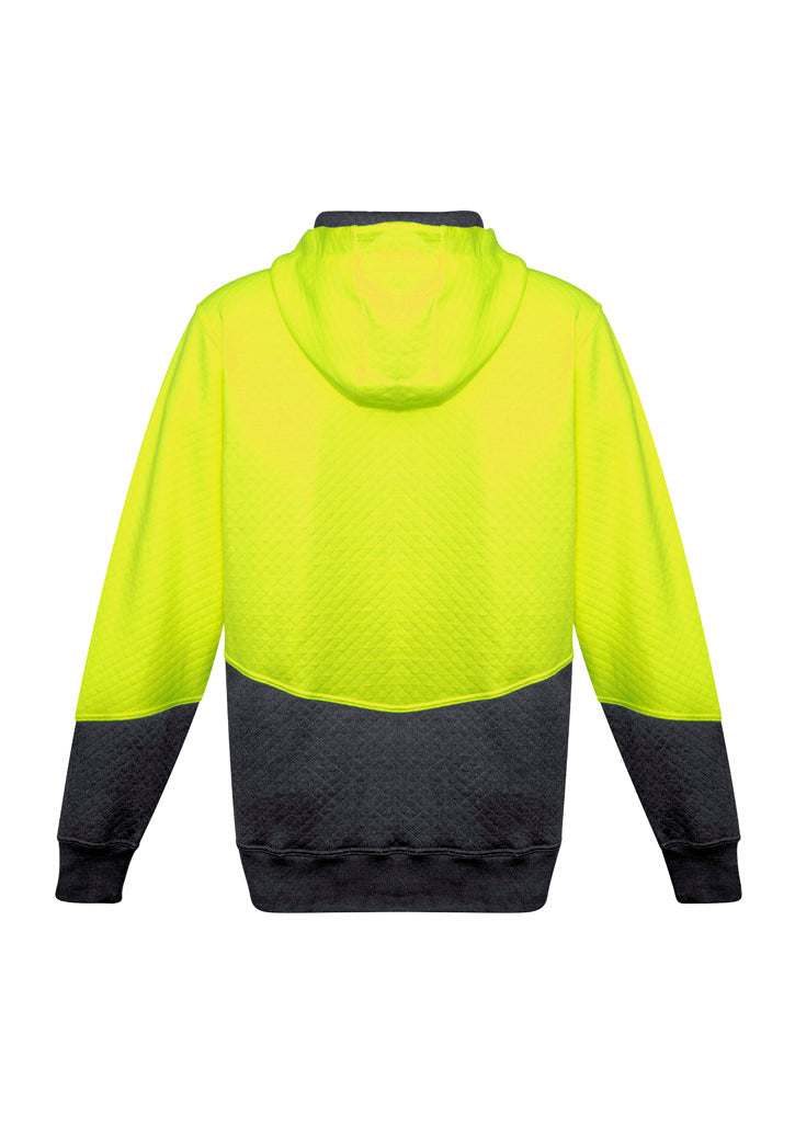 Unisex Hi Vis Textured Jacquard Hoodie Yellow/Charcoal back view