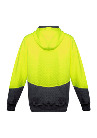 Unisex Hi Vis Textured Jacquard Hoodie Yellow/Charcoal back view