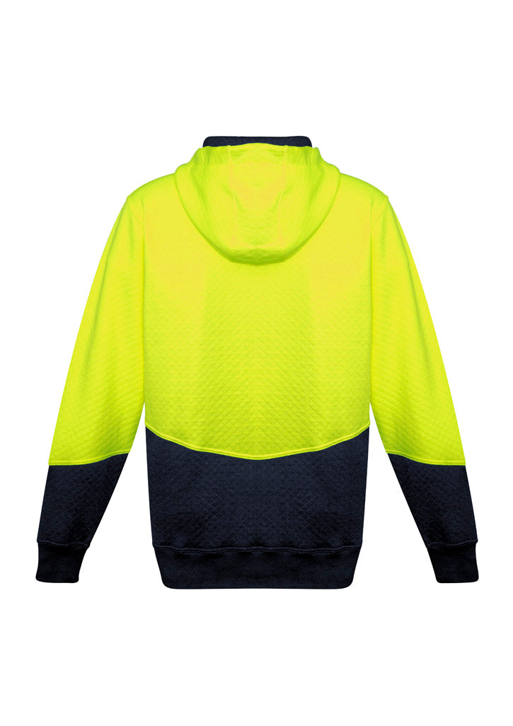 Unisex Hi Vis Textured Jacquard Hoodie Yellow/Navy back view